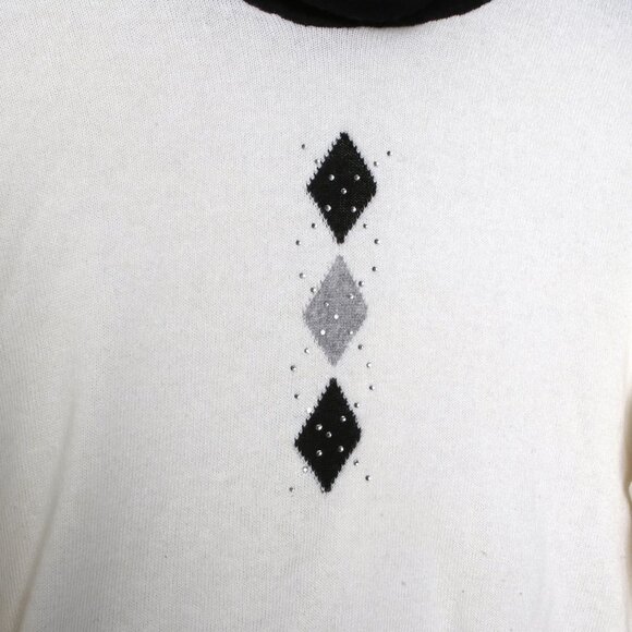 Vintage Anna D. Cashmere Wool Sweater Argyle Turtleneck Pullover Diamond Cream - Picture 5 of 10